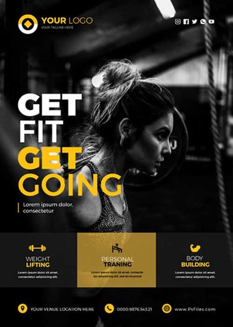 Gym Flyer, Fitness Backgrounds, Club Fitness, Mma Gym, Fitness Flyer, Free Psd Flyer Templates, Training Design, Personal Training Studio, Creative Coaching