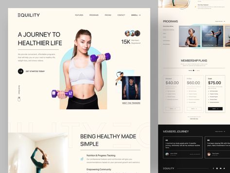 Equility - Fitness Landing Page by Morva on Dribbble Nutrition Website Design, Fitness Landing Page, Fitness Website Design, Fitness Banner, Landing Ideas, Nutrition Website, Challenge Course, Fitness Website, App Landing Page