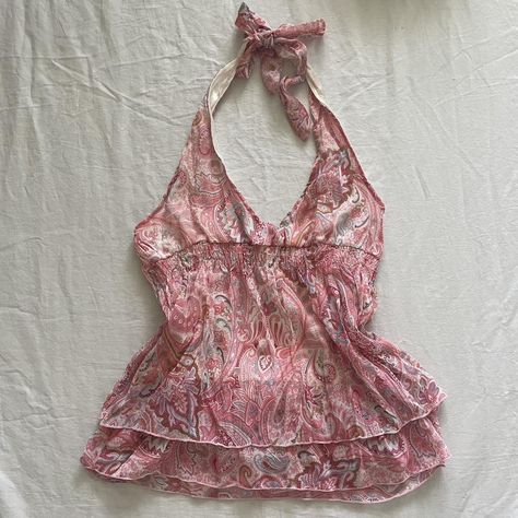 Halter Strap Top, Pink Y2k Top, Y2k Pink Outfit, Japan Outfits, Pink Halter Top, Pink Babydoll, Depop Y2k, Delicate Feminine, Normal Clothes