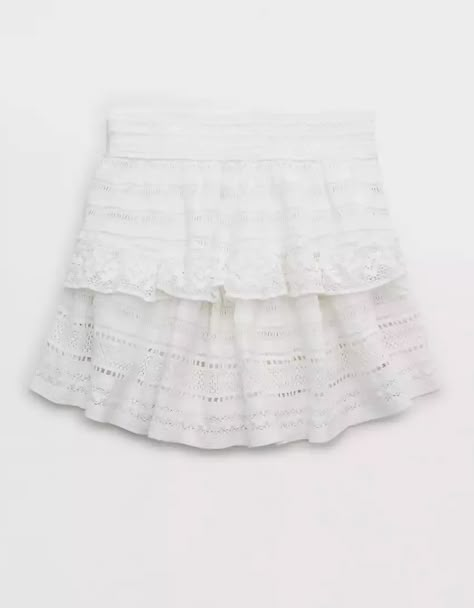 Aerie Textured Lace Ruffle Mini Skirt Aerie Clothes, Preppy Tank Tops, White Ruffle Skirt, Sleep Shoes, Trip Fits, American Eagle Skirt, Lover Taylor, Preppy Skirt, Summer Needs