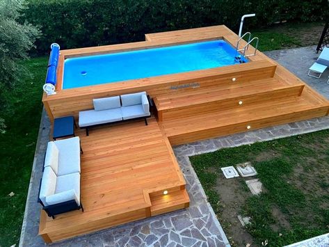 Feature Stairs, Swim Spa Landscaping, Backyard Spa, Deck Piscina, Pool Covers, Swimming Pool Decks, Hot Tub Backyard, Diy Swimming Pool, Above Ground Pool Landscaping