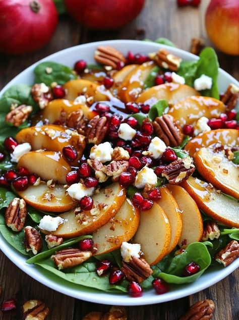 Tory Recipes Asian Pear, Apple Bite, Creamy Feta, Squeezed Lemon, Pear Salad, Autumn Salad, Mustard Dressing, Crunchy Pecans, Spinach Salad