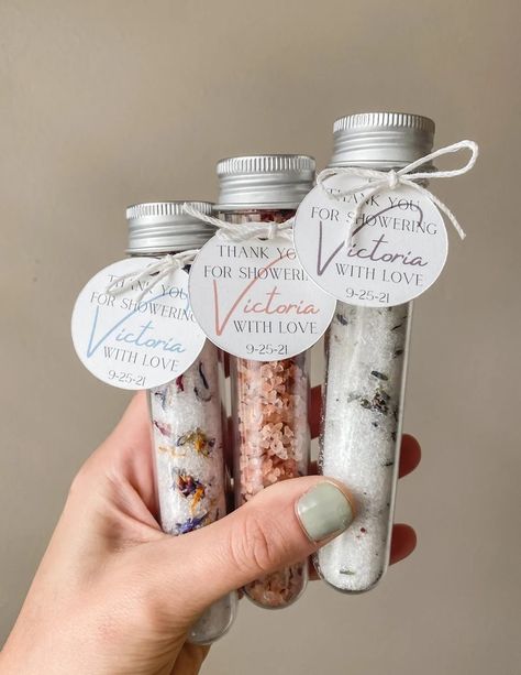 Epsom Salt Party Favors, Bath Salt Bridal Shower Favor, Bath Salt Shower Favors, From My Shower To Yours Thank You, Bridal Shower Bath Salt Favors, Bath Salts Favors, Simple Baby Shower Thank You Gifts, Thank You Gifts Baby Shower, Bath Salt Party Favors