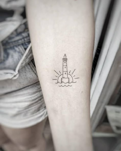 Simple Couples Tattoos, Maine Tattoo, Ship Tattoo Sleeves, Lighthouse Tattoos, Small Chest Tattoos, Lighthouse Tattoo, Female Tattoos, Matching Couple Tattoos, Stylist Tattoos