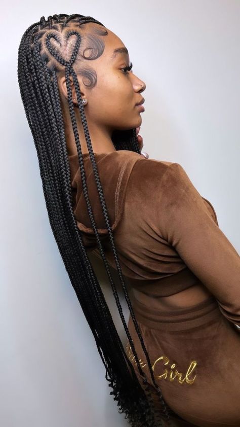 Medium Knotless Braids With Heart, Braids Fashion, Heart Braids, Scalp Braids, Heart Braid, Cute Box Braids, Braiding Styles, Big Box Braids Hairstyles, Fashion Hairstyles