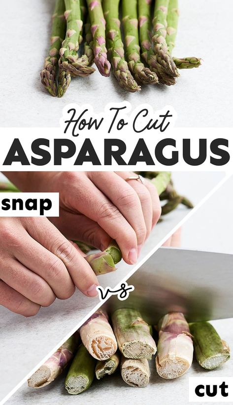 Learn how to cut asparagus like a pro in this quick and easy guide. Whether you’re trimming, dicing, or making bias cuts, this post is all you need to master this versatile ingredient. How To Cut Asparagus, How To Store Asparagus, Meatless Main Dishes, How To Cook Asparagus, Fresh Asparagus, Oh Snap, Spring Vegetables, Asparagus Recipe, Vegetarian Breakfast