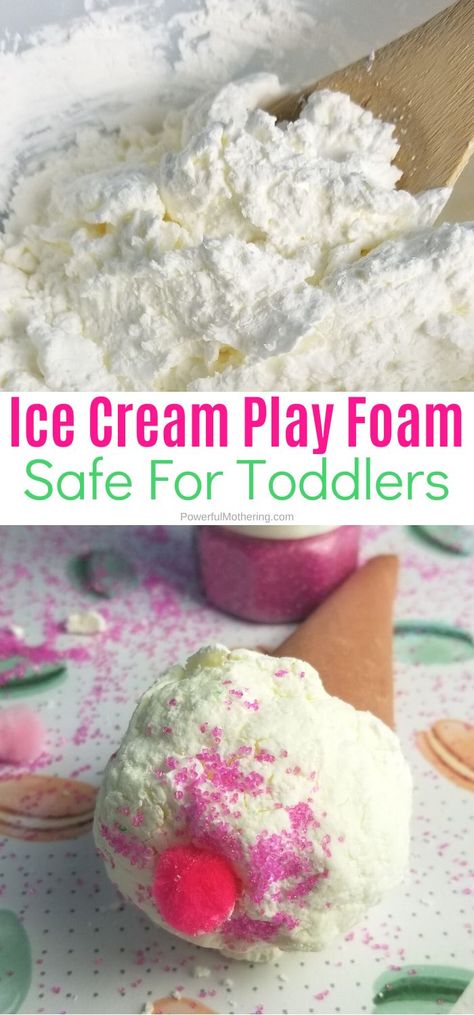 Ice Cream Play Foam Dough is a fun and creative sensory activity for children. They will explore, create and have fun for hours!  #icecreamactivities #playdough #preschoolteachers #sensoryactivity Ice Cream Sensory Bin, Foam Dough, Ice Cream Play, Play Foam, Ice Cream Crafts, Sensory Dough, Fine Motor Activities For Kids, Ice Cream Theme, Sensory Activity