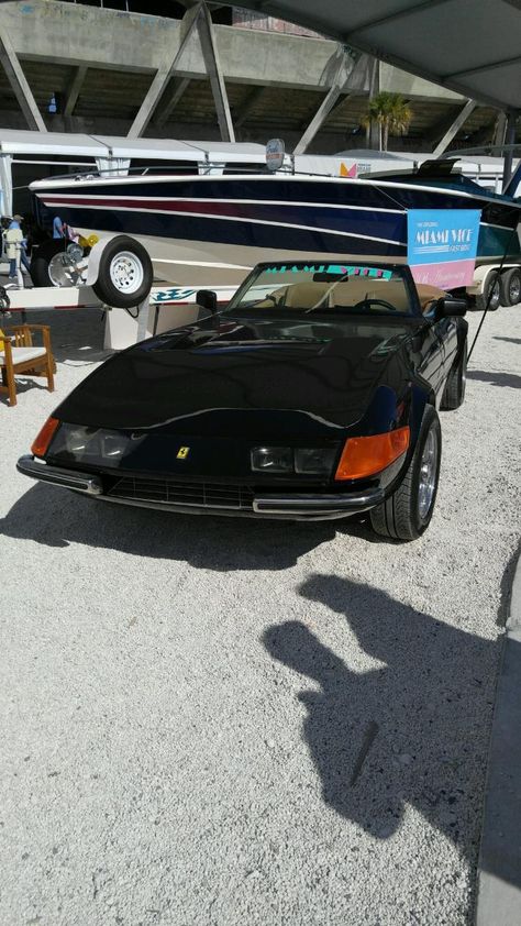 The original Miami Vice Ferrari seen at the 2016 Miami International Boat Show #MiamiBoatShow. Celebrating the 30th anniversary of Miami Vice. Miami Vice Ferrari, Crockett Miami Vice, Don Johnson Miami Vice, 1980 Miami, Miami Vice 2006, Tv Cars, Don Johnson, Miami Vice, Classic Television