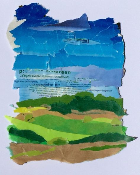 Collage Landscapes, Torn Paper Art, Collage Landscape, Creative Collage, Sketchbook Inspo, Collage Art Projects, Paper Collage Art, Mixed Media Tutorials, Landscape Quilts