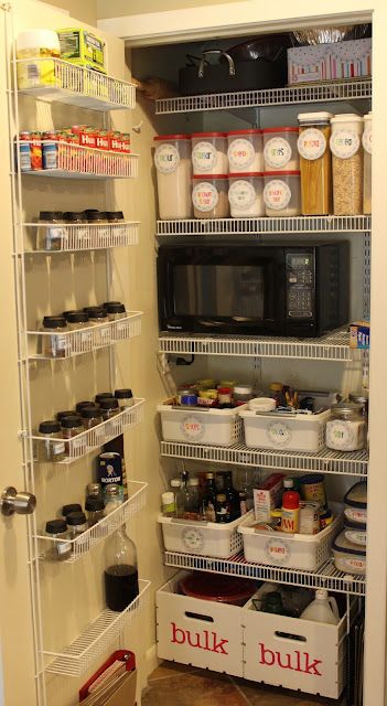 Microwave In Small Pantry Closet, Microwave In Small Pantry, Microwave In Pantry Closet, Pantry Organiser, Microwave In Pantry, Pantry Microwave, Elementary Organization, Microwave Pantry, Hidden Microwave