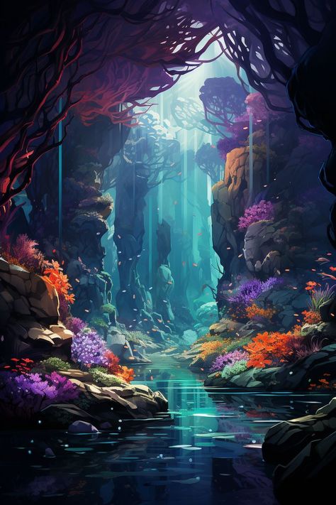 Wonderland Fantasy Art, Fantasy Landscape Art, Ocean Sea Creatures, Glowing Jellyfish, Background Fantasy, Art Niche, Sea Drawing, Sea Creatures Art, Underwater Art