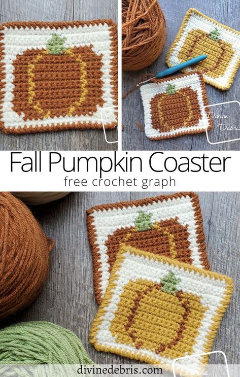 Pumpkin Coasters Crochet, Crochet Fall Coasters, Coaster Crochet Pattern, Coaster Patterns, Coaster Crochet, Crochet Coasters Free Pattern, Crochet Graph, Coaster Pattern, Fall Crochet Patterns