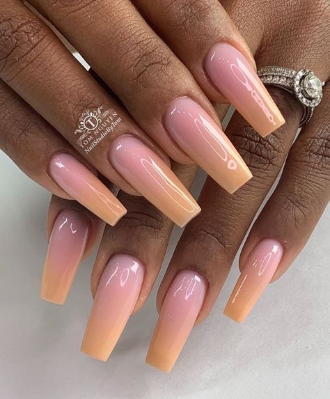 Peach Fuzz Nails Design, Peach Fuzz Nail Color, Peach Fuzz Nails, Peach Nail Designs, Acrylic Nails Coffin Ombre, Ombre Nails Tutorial, Ombré Nails, Peach Nails, Solid Color Nails