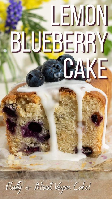 Vegan Lemon Blueberry Cake, Easy Vegan Cake, Lemon And Blueberry Cake, Lemon Blueberry Muffins Recipe, Lemon Blueberry Cake, Lemon Poppyseed Cake, Vegan Baked, Lemon Blueberry Muffins, Blueberry Lemon Cake