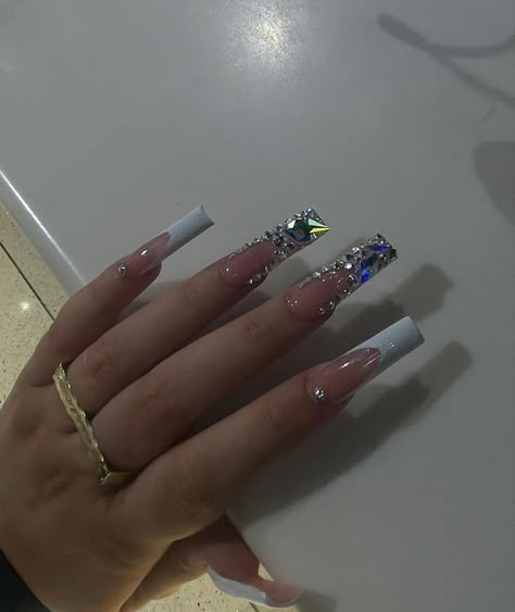 Long Acrylic Nail Designs, Girly Acrylic Nails, French Tip Acrylic Nails, Long Acrylic Nails Coffin, Acrylic Nails Coffin Pink, Long Acrylic, Long Square Acrylic Nails, Unique Acrylic Nails, Bling Acrylic Nails