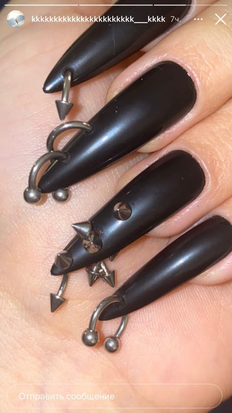 Pierced Nails Acrylic, Dull Aesthetic, Corset Nails, Wasted Potential, Long Black Nails, Nail Ornament, Nail Piercing, Punk Nails, Gothic Nails