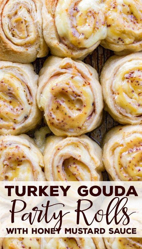 Party Rolls, Turkey Rolls, Fall Party Food, Honey Mustard Glaze, Thanksgiving Appetizer Recipes, The Best Game, Easy Turkey, Crescent Dough, Honey Mustard Sauce