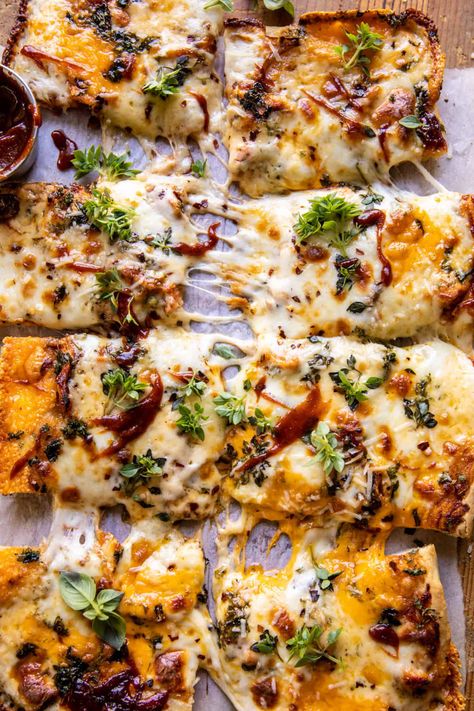 Sheet Pan Bbq Chicken, Pan Bbq Chicken, Thick Crust Pizza, Half Baked Harvest Recipes, Bbq Chicken Pizza, Harvest Recipes, Half Baked, Chicken Pizza, Half Baked Harvest