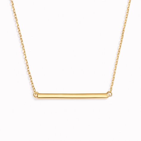 A bar necklace that is graceful and feminine - the perfect everyday necklace. 3 length settings: 15", 16", 17" Bar measures 30mm x 1.5mm Gold Bar Necklace Engraved, Gold Bar Necklace Personalized, Necklace Bar, Minimalist Necklace Gold, Engraved Bar Necklace, Gold Bar Necklace, Dainty Chain, Hammered Gold, Everyday Necklace