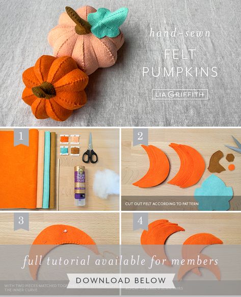 Pumpkin Felt Pattern, Felt Pumpkin Pattern, Felt Fall Crafts, Felt Pumpkins Diy, Sewing Pumpkins, Pumpkin Diy Crafts, Pumpkin Sewing Pattern, Lia Griffith Felt, Felt Sewing Patterns