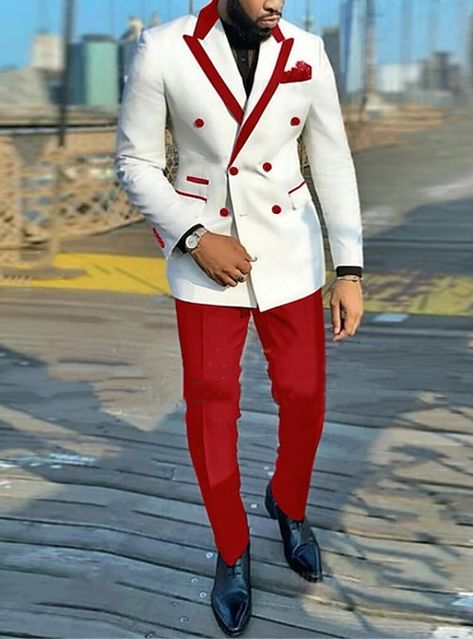 Red And White Suit, Classic Suits, White Wedding Suit, Prom For Guys, Prom Suits For Men, Red And White Weddings, Cheap Suits, Suit Ideas, Classy Suits