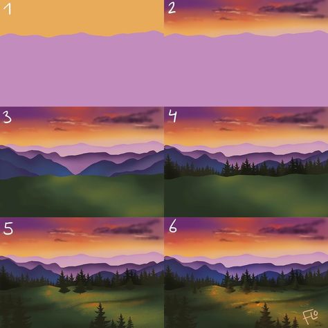 Have you seen the video tutorial yet? You can find it on my YouTube channel (/artwithflo) . . . #landscape #painting #digitalart #procreate… You Can Draw This Procreate, Landscape Procreate Tutorial, Procreate Sunset Tutorial, Spirit Background, Digital Scenery, Procreate Landscape, Krita Tutorial, Art With Flo, Draw Landscape