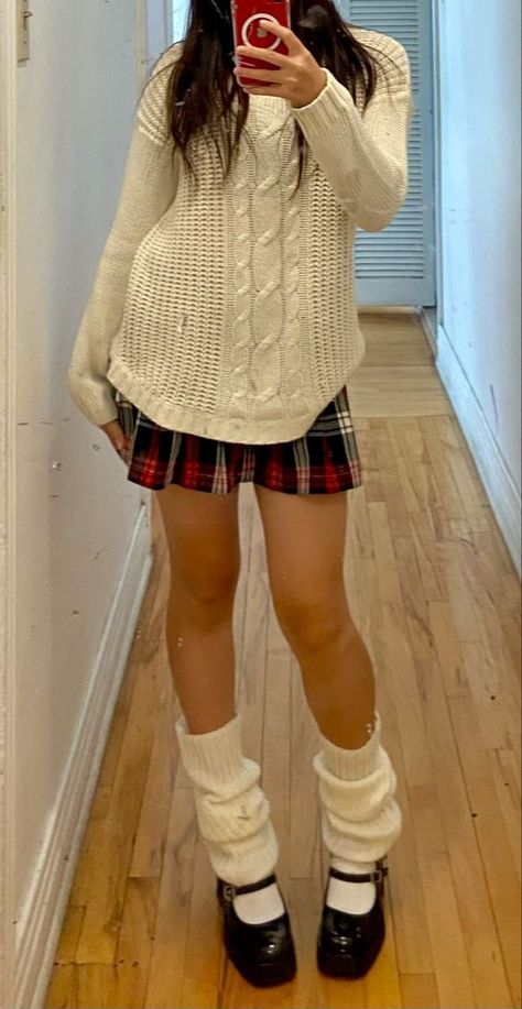 White Legwarmers, Red Plaid Skirt Outfit, Rebelde Concert, Tan Cardigan Outfit, Arm Warmers Outfit, Warmer Outfits, Leg Warmer Outfits, Warmers Outfit, Kiss Clothes