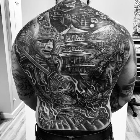 Japanese Temple And Samurai Tattoo, Temple Back Tattoo, Japanese Back Tattoo Design, Japanese Back Piece Tattoo, Japanese Full Back Tattoo, Mount Fuji Tattoo, Full Back Tattoo For Men, Dragon Tattoo Full Sleeve, Full Back Tattoos For Men