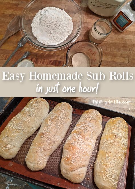 Easy Sub Rolls - This Pilgrim Life Buns Bread Machine, Sub Roll Recipe, Homemade Hot Dog Buns, French Dips, Easy Yeast Rolls, Pilgrim Life, Rolls Easy, Sub Rolls, French Bread Recipe