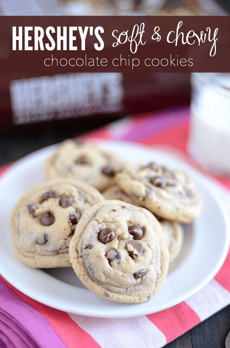 Hershey's Soft and Chewy Chocolate Chip Cookies Recipe - Something Swanky Cookie Recipes High Altitude, Hershey Chocolate Chip Cookies, Best Chocolate Chip Cookie Recipe Ever, Soft Chewy Chocolate Chip Cookies, Chewy Chocolate Chip Cookies Recipe, Hershey's Chocolate, Soft Chocolate Chip Cookies, Chocolate Chip Cookies Recipe, Choco Chips