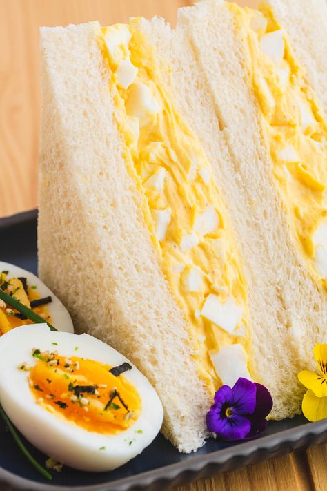 Japanese Egg Salad Sandwich (Tamago Sando) - Dish 'n' the Kitchen 7 11 Food, Japanese Egg Salad Sandwich, Japanese Egg Salad, Egg Japanese, Tamago Sando, Japanese Egg, Egg Salad Sandwich, Fruit Sandwich, Egg Sandwich