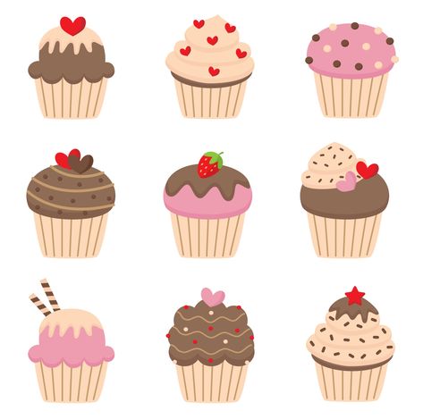 Download the Set of cute valentines cupcakes. 2869318 royalty-free Vector from Vecteezy for your project and explore over a million other vectors, icons and clipart graphics! Graham Balls, Cupcake Icon, Bakery Icon, Valentines Clipart, Cupcake Illustration, Cupcake Vector, Star Cake, Cupcake Drawing, Party Icon