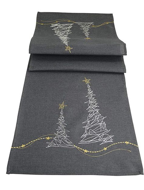 Embroidered Table Runner Pattern, Xmas Table Runners, Pretty Christmas Trees, Modern Table Runners, Quilted Table Runners Patterns, Christmas Embroidery Patterns, Embroidered Table Runner, Quilted Table Toppers, Christmas Runner