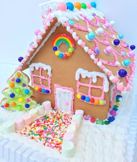 Rainbow Gingerbread house 🌈🍭🍬🍡🍥🎄 | Instagram | @lesleybearofcalifornia Gingerbread House Rainbow, Rainbow Gingerbread House, Diy Christmas Ornaments Easy, Gingerbread Christmas Decor, Handmade Plushies, Donut Shop, Community Events, Felt Dolls, Diy Christmas Ornaments