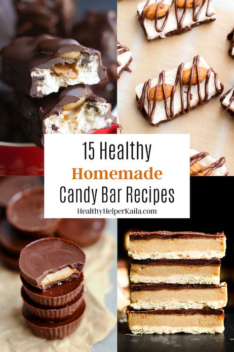 15 Healthy Homemade Candy Bar Recipes • Healthy Helper Bar Recipes Healthy, Candy Bar Recipes, Easy To Make Treats, Healthy Candy Recipes, Homemade Candy Bars, Candy Bar Recipe, Homemade Dark Chocolate, Cheesecake Oreo, Homemade Peanut Butter Cups