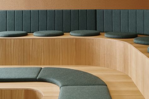 Roche Offices - Espoo | Office Snapshots Bleacher Seating, Tiered Seating, Office Lounge, Local Furniture, Office Snapshots, Workplace Design, Interior Architect, Office Interior Design, Commercial Design