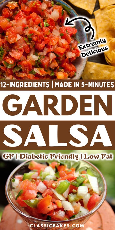 Salsa With Bell Peppers, Canning Bell Peppers, Fresh Garden Salsa, Garden Salsa Recipe, Keto Tortilla Chips, Garden Salsa, Tortilla Chip Recipe, Pepper Salsa, Gluten Free Recipes For Breakfast