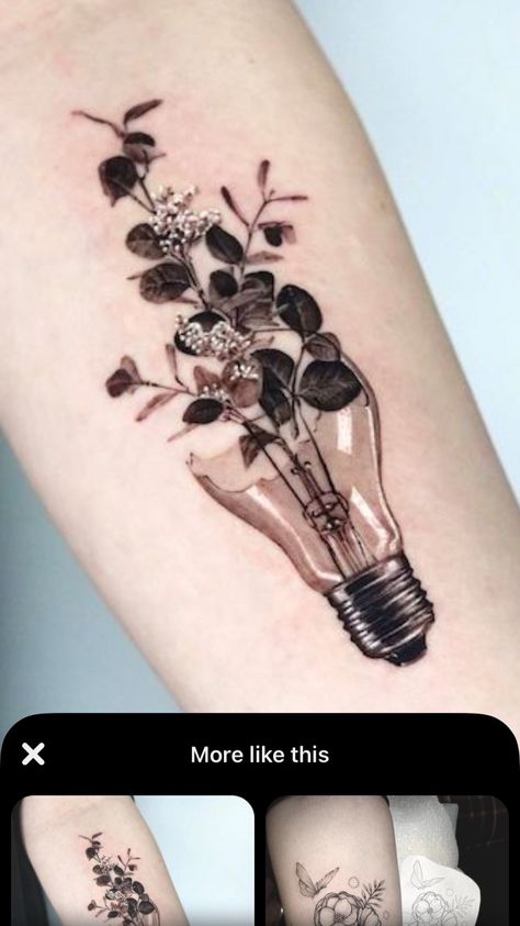 Edison Light Bulb Tattoo, Leave A Light On Tattoo, Broken Lightbulb With Flowers, Lightning In A Bottle Tattoo, Noah Kahan Tattoo, Tattoo Map, Lightbulb Tattoo, Tattoo For Kids, Biker Romance