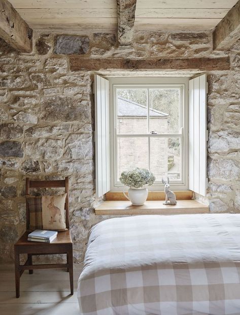 There's Charm Galore in this English Stone Cottage - Linda Merrill Rustic Cottage Interiors, Stone Wall Interior Design, French Country Decorating Bedroom, Stone Walls Interior, French Country Bedrooms, Country Decorating, Cottage Interior, Cottage Interiors, Country Bedroom