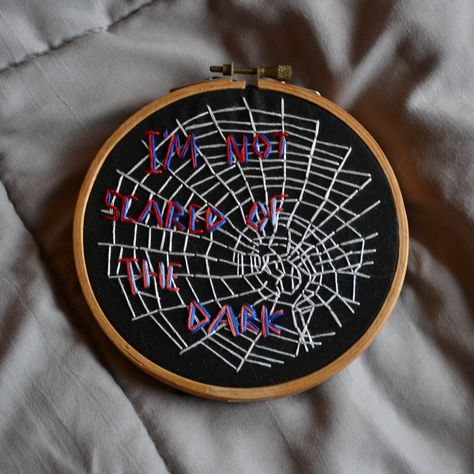 Spiderverse Embroidery, Song Lyric Embroidery, Scared Of The Dark, Thread Painting, Needle Point, Song Lyric, Hand Craft, Hand Designs, Spider Web