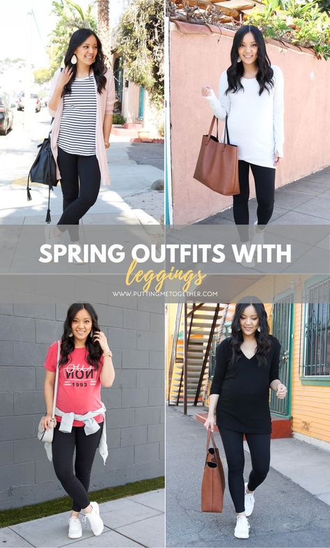 Spring Outfits With Leggings Spring Outfits With Leggings, Black Leggings Outfit Spring, Nike Leggings Outfit, Long Tops For Leggings, Casual Leggings Outfit, Outfit With Leggings, Leggings Outfit Spring, Sonus Festival, Leggings Outfit Summer