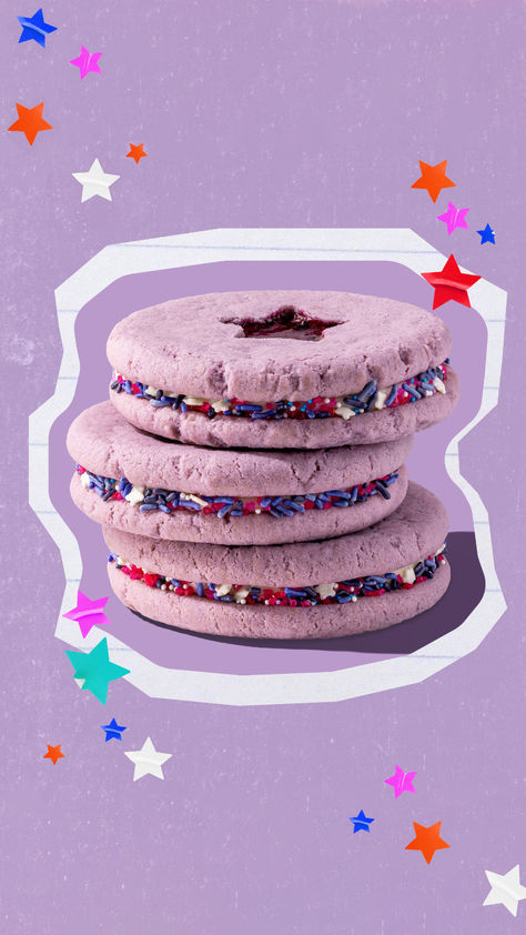 Got what you can't resist... Two chilled purple vanilla cookies sandwiched around delicious layers of triple-berry jam and light vanilla buttercream, then rolled in colorful star-studded sprinkles and topped with a star cutout. Olivia Rodrigo’s GUTS Cookie—available at ALL Crumbl locations this week only!! 💜✨ Olivia Rodrigo Cookies Crumbl, Guts Cookie Recipe, Crumble Cookie Olivia Rodrigo, Olivia Rodrigo Crumble Cookie Recipe, This Weeks Crumbl Cookies, Guts Crumbl Cookie, Olivia Rodrigo Cookies Recipe, Crumbl Cookies Of The Week, Olivia Rodrigo Crumbl Cookie