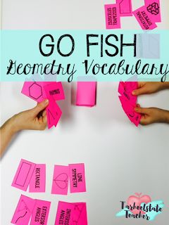 Need some ideas for making mastering geometry vocabulary more fun? Check out four games I play with my students! Flash cards and study ideas included! Your 3rd, 4th, 5th, and 6th grade classroom or home school students are going to LOVE the different activities they can play, and you're going to love that the games teach necessary geometric skills. Great for test prep, review, and much more {third, fourth, fifth, sixth graders - math stations or centers} Study Strategy, Geometry Vocabulary, Geometry Lessons, Teaching Geometry, Increase Vocabulary, Geometry Activities, Dimensional Shapes, Equivalent Fractions, Math Vocabulary