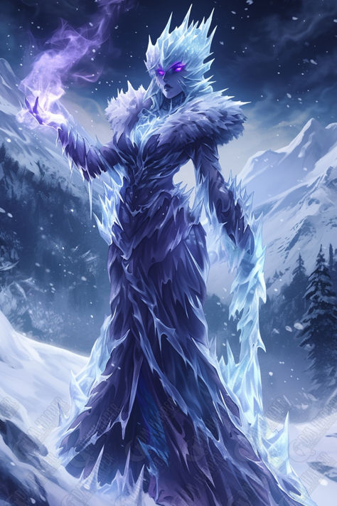 Auril, Lady Frostkiss (Icewind Dale: Rime of the Frostmaiden) Icewind Dale Rime Of The Frostmaiden, Fae Knight, Christmas Dnd, Ice Warrior, Ice Elemental, Ice Warriors, Frost Giant, Ice Monster, Icewind Dale