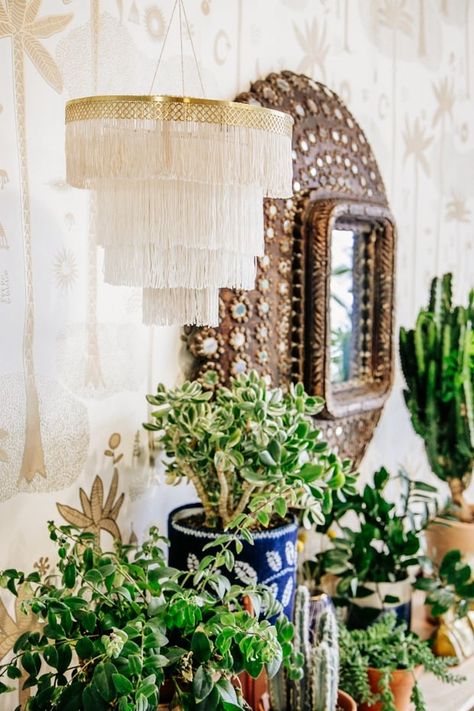 Diy Fringe Chandelier, The Line Apartment, The Jungalow, Diy Fringe, Fringe Chandelier, Boho Chandelier, Diy Boho Decor, Justina Blakeney, Diy Boho