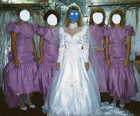 ugly bridesmaid dresses - Google Search Bad Bridesmaid Dresses, Ugly Bridesmaid Dresses, Ugly Wedding Dress, Worst Wedding Dress, Vintage Wedding Gowns, Vintage Bridesmaids, Gowns Vintage, Wedding Party Outfits, Beautiful Bridesmaid Dresses