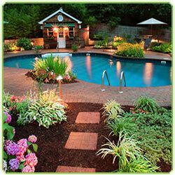 Image by OutdoorLights.com - click to visit Backyard Swimming Pool, Dream Garden Backyards, Backyard Area, Backyard Pool Landscaping, Garden Types, Swimming Pool Designs, Beautiful Backyards, Tropical Landscaping, Backyard Patio Designs