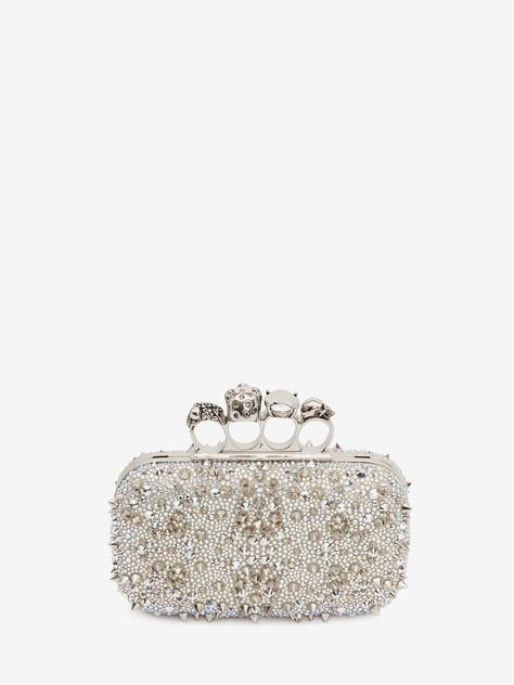 Knuckle Clutch in White | Alexander McQueen GB Alexander Mcqueen Clutch, Jewelry Candles, Leather Denim, Boot Pumps, Scarf Jewelry, Pendant Earrings, Ring Bracelet, Ring Gift, Necklaces Bracelets