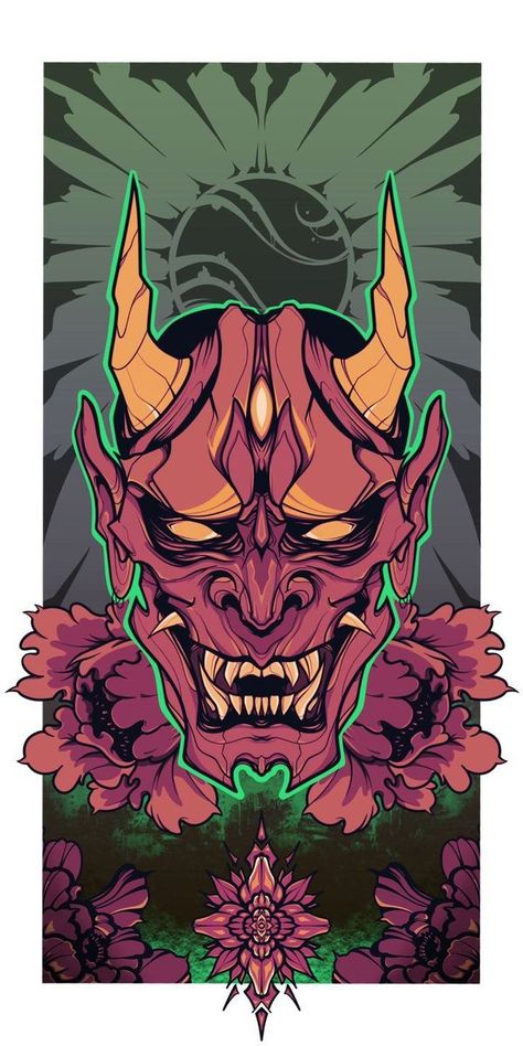 Oni Mask Anime, Oni Mask Wallpaper, Japanese Oni Art, Shinigami Mask, Oni Illustration, Oni Mask Art, Oni Wallpaper, Oni Mask Drawing, Oni Mask Tattoo Design Ideas