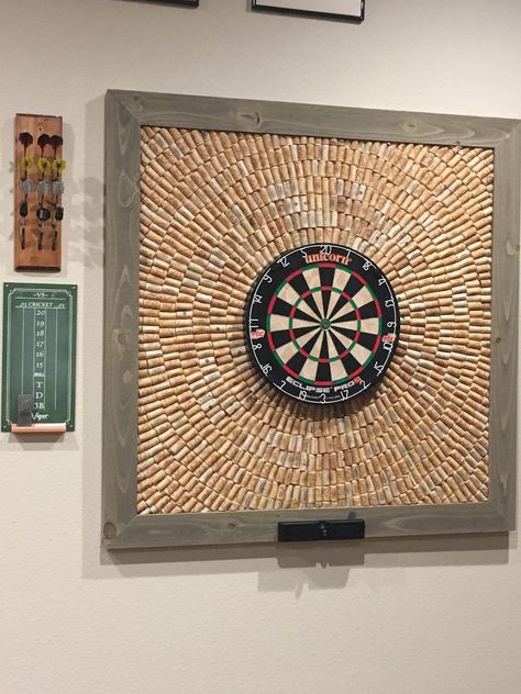 Cork Board Dart Board, Indoor Dart Board Ideas, Cork Dartboard Backboard, Wine Cork Dart Board, Cork Dart Board, Cork Dartboard, Dart Board Wall, Hangout Space, Small Game Rooms